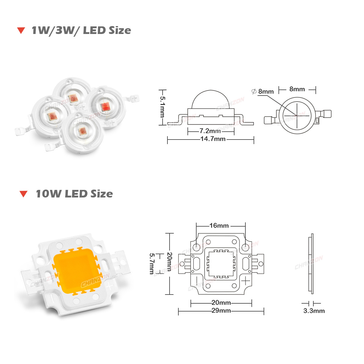 1W 3W 5W 10W 20W 30W 50W 100W 150W Warm White Red Green Blue RGB UV IR Infrared Grow Flood Light High Power COB LED Chip