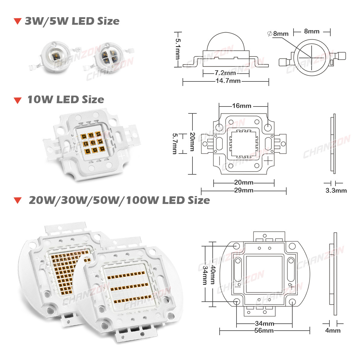 IR Infrared High Power LED Chip 850nm 940nm 3W 5W 10W 20W 50W 100W Emitter Light Lamp Matrix 850 940 nm for Night Vision Camera