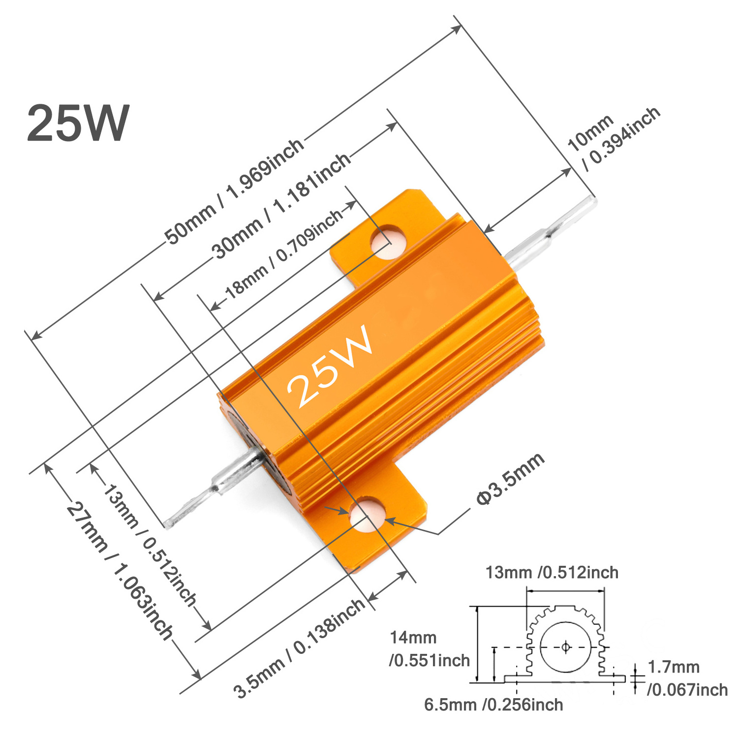 RX24 10W 25W 50W 100W  Gold Aluminum Housed Wirewound Fixed Resistor 0.01-68K Ohm Metal Shell Wire Wound Though Hole Resistance