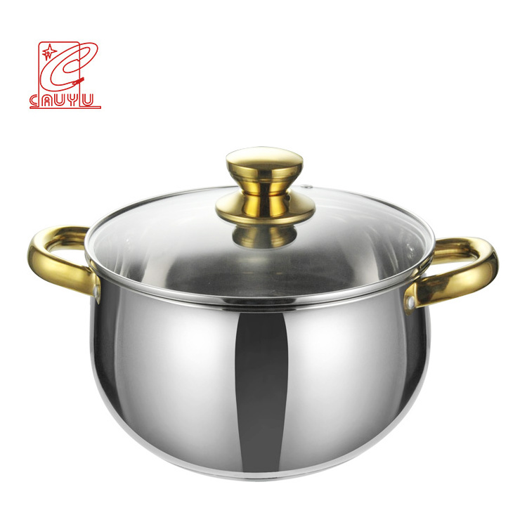 Big capacity stainless steel luxury golden induction cookware cooking soup pot