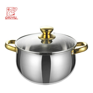 Big capacity stainless steel luxury golden induction cookware cooking soup pot