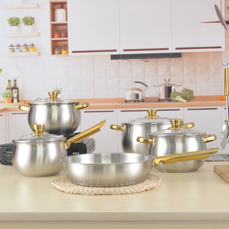 Hot Sale  Customized 12Pcs Stainless Steel Cooking Pots And Pans Cookware Set With Glass Lid