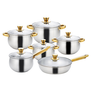 Hot Sale  Customized 12Pcs Stainless Steel Cooking Pots And Pans Cookware Set With Glass Lid