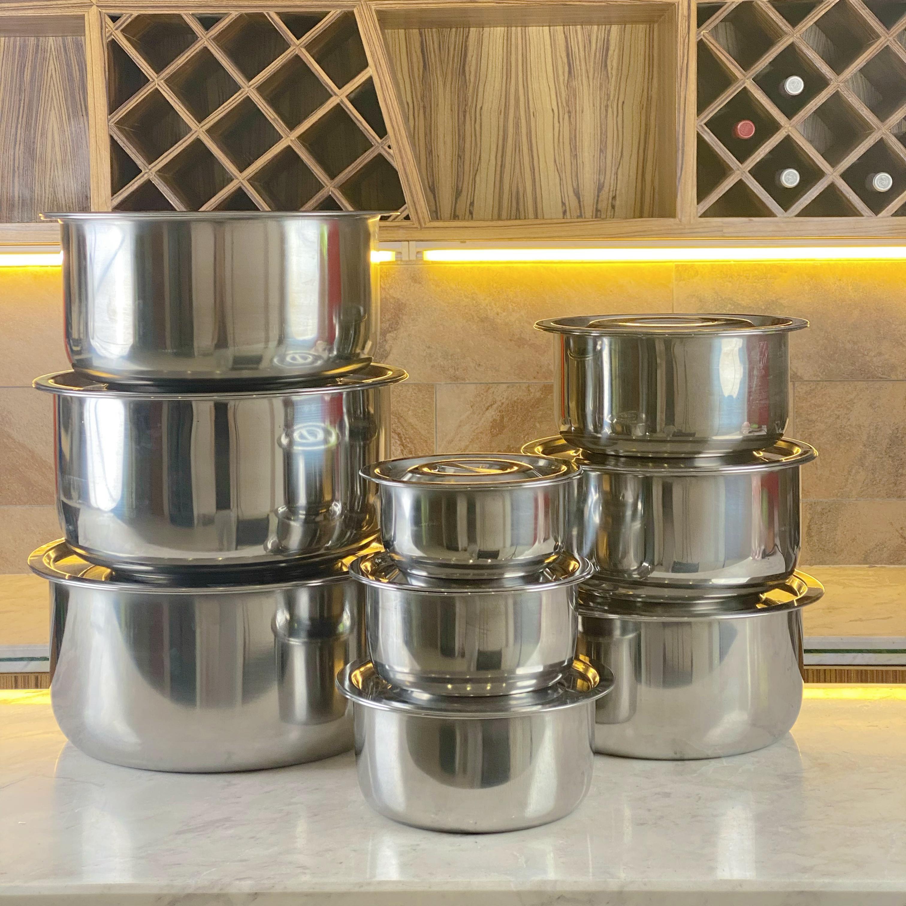 Multi-purpose 410 Stainless Steel Cooking Thailand Pots set Service Cookware Sets Soup Stock pot Set