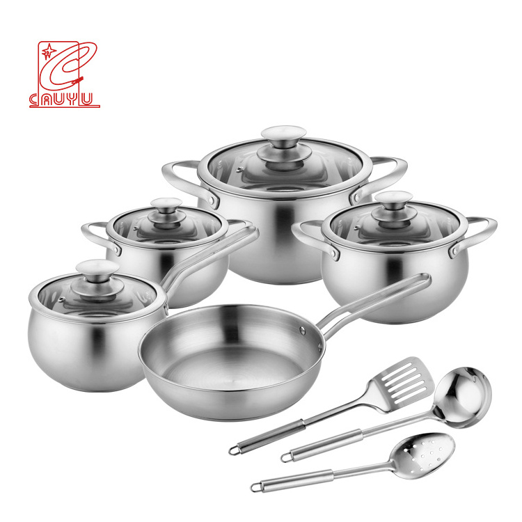 12 pcs Custom Cooking Pot Set Induction Stainless Steel Kitchen  set Cookware Sets With Kitchen Utensil