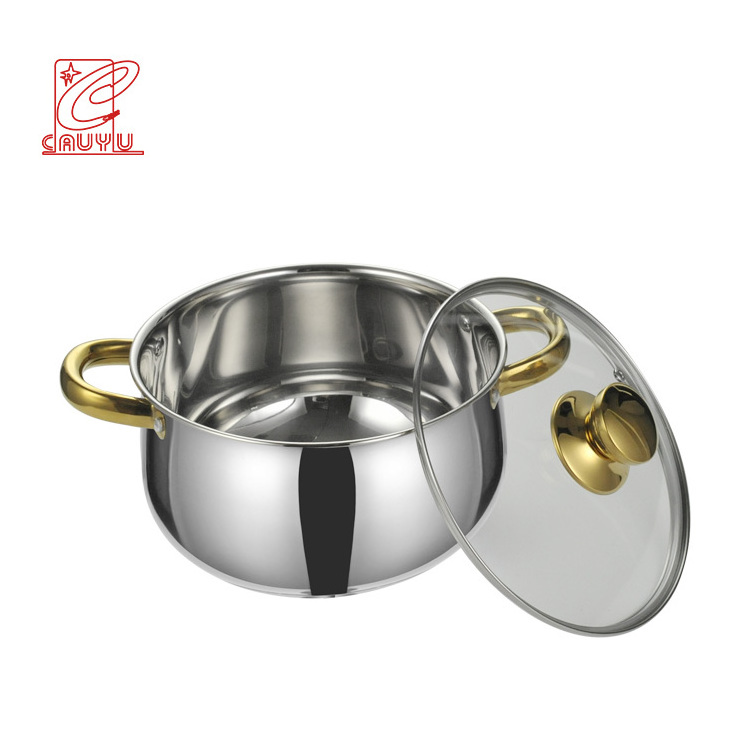 New modern 6 pcs kitchen cooking ware stainless steel pot casserole set with gold handle tencere setleri