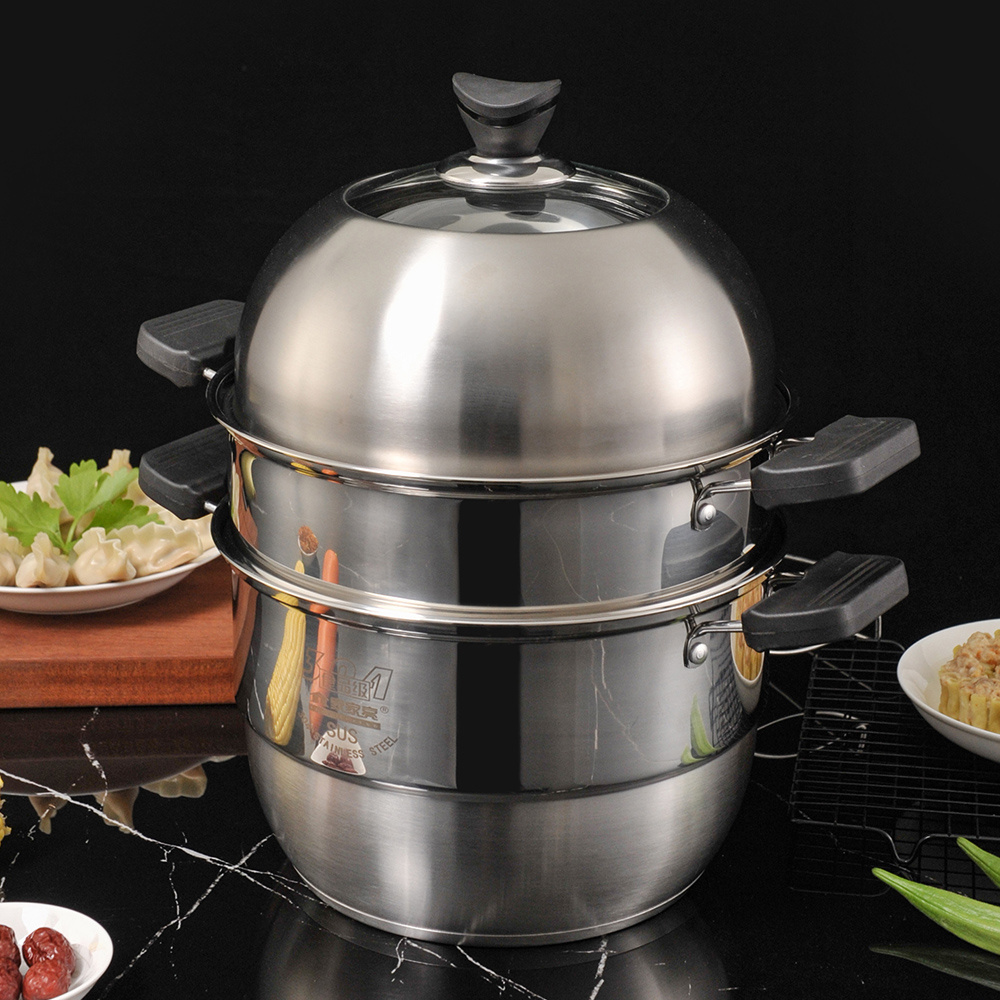 Stainless Steel Food Grade 3 Layer Food Steam Pot Steamer for Wholesale Mirror Customize Box