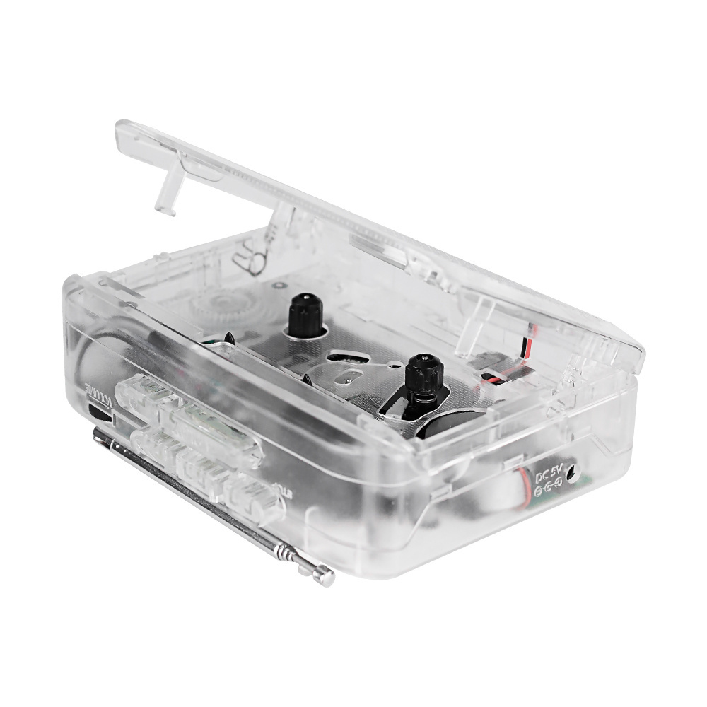 Factory hot sell transparent cassette recorder player mechanism with am fm radio clear walkman tape player