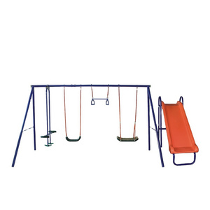 Garden Outdoor children Adjustable Ropes Double Swings Set With Slide,See saw Cradle swing