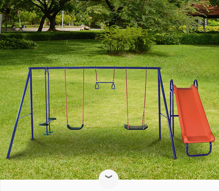 Garden Outdoor children Adjustable Ropes Double Swings Set With Slide,See saw Cradle swing