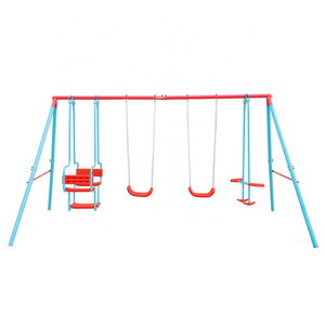 Garden Swing Set Double Swing See-saw and Cradle Swing with Adjustable Ropes and Ground Pegs