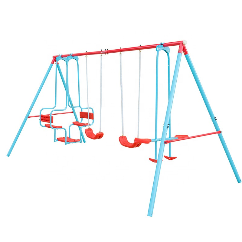 Garden Swing Set Double Swing See-saw and Cradle Swing with Adjustable Ropes and Ground Pegs