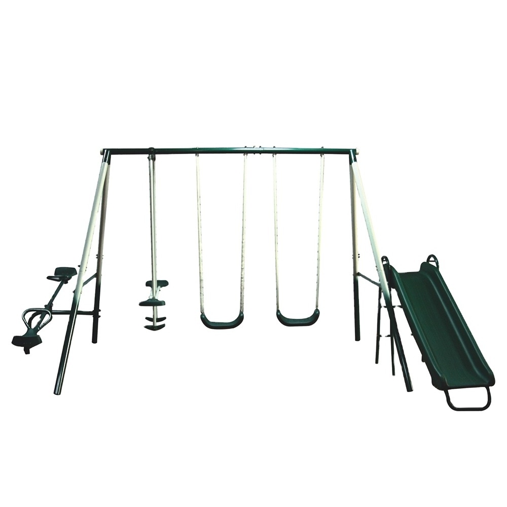 Playground Swing Set For Kids,  See-Saw Metal Swing Chair With Slider