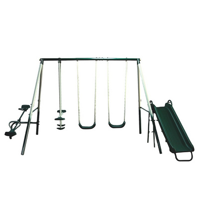 Playground Swing Set For Kids,  See-Saw Metal Swing Chair With Slider