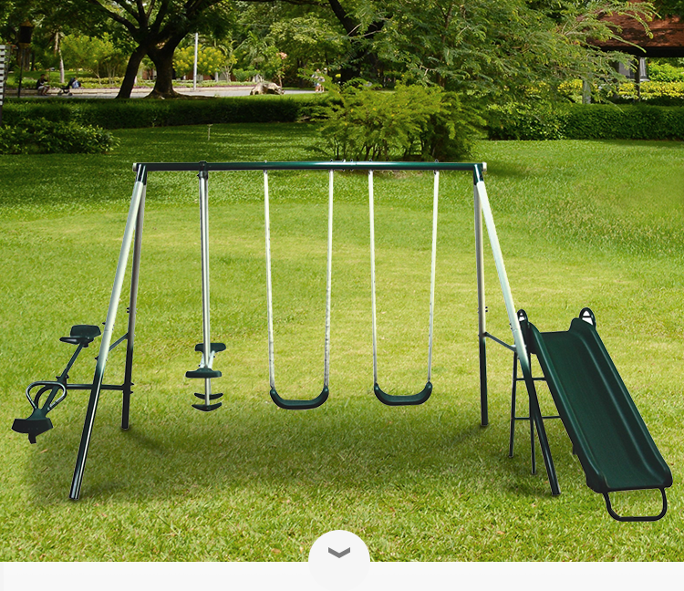 Playground Swing Set For Kids,  See-Saw Metal Swing Chair With Slider