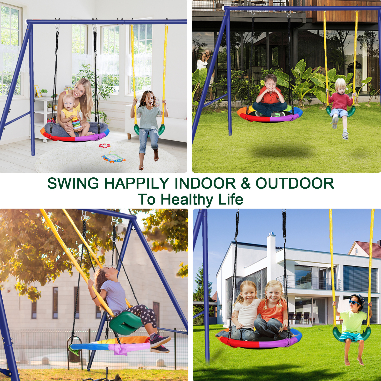 Swing Sets with 1Saucer Swing ,1 Belt Swing Seat,Heavy Duty Anti-Rust Metal Stand Play set Accessories for Backyard Outdoor