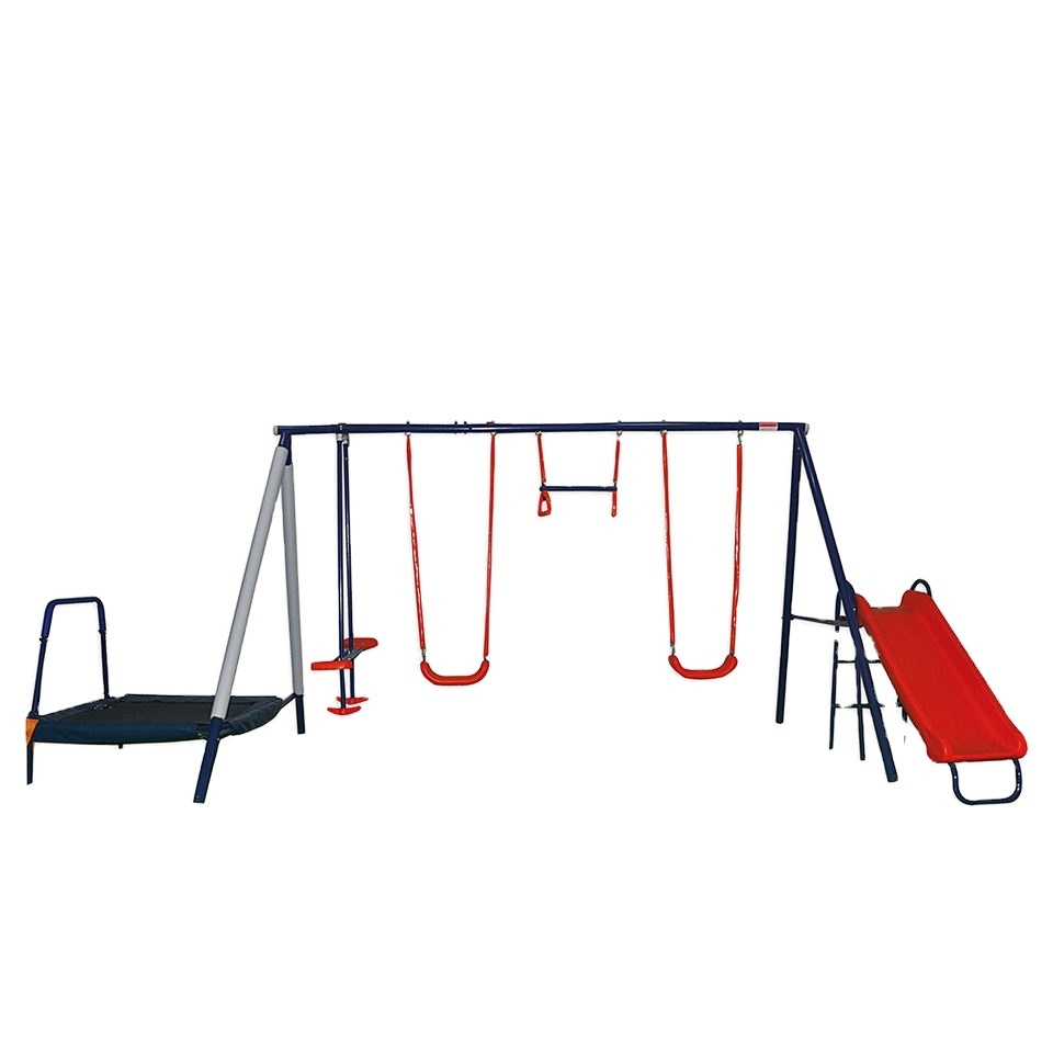 Best quality outdoor playground children slide glider swing set with trampoline