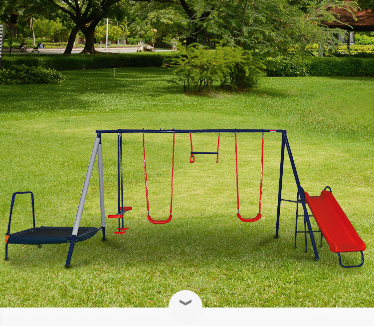 Best quality outdoor playground children slide glider swing set with trampoline