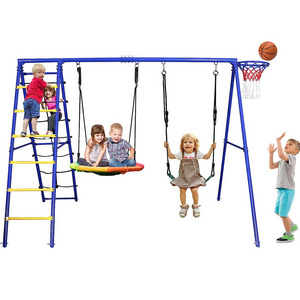 New Style Multifunction Metal Outdoor Swing Kids Set, Saucer Swing Climbing Ladder Children Belt Swing with Basketball Rim