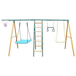 New Design Game Metal Swing Set Playground Baby Outdoor Sauce Swing And Basketball Rim Kids Swing Set Outdoor