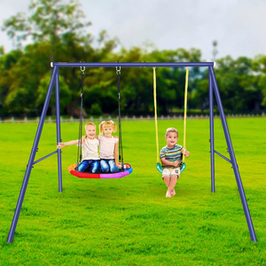 kids garden Swing Set, 500lbs Swing Set with Heavy-Duty A-Frame Metal Outdoor Swing Stand, 1 Saucer Swing Seat & 1 Swings Seat