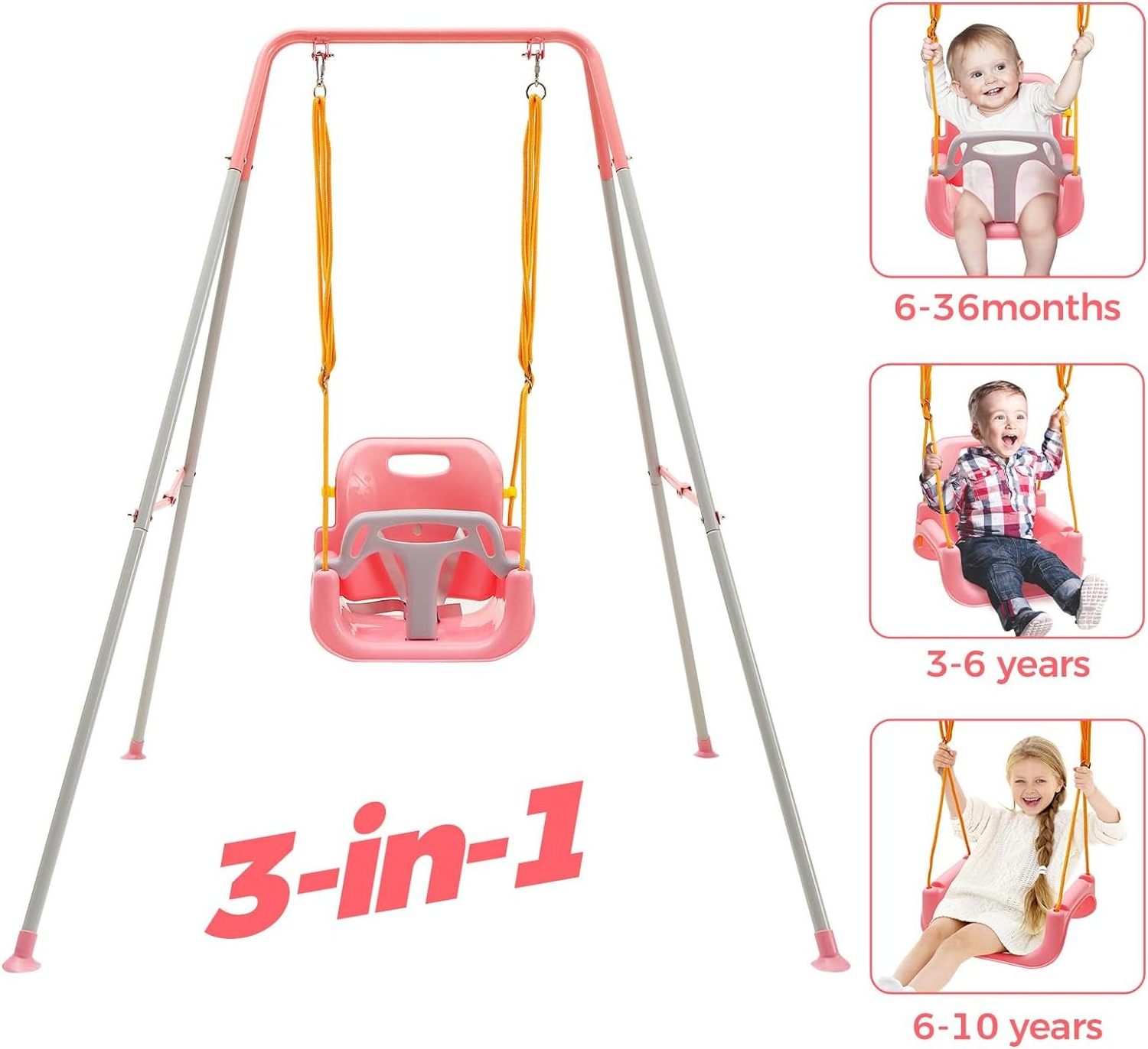 IUNNDS 3-in-1 Toddler Swing Set Indoor/Outdoor Baby Swing with Metal Stand, Kids Swing Set for Backyard