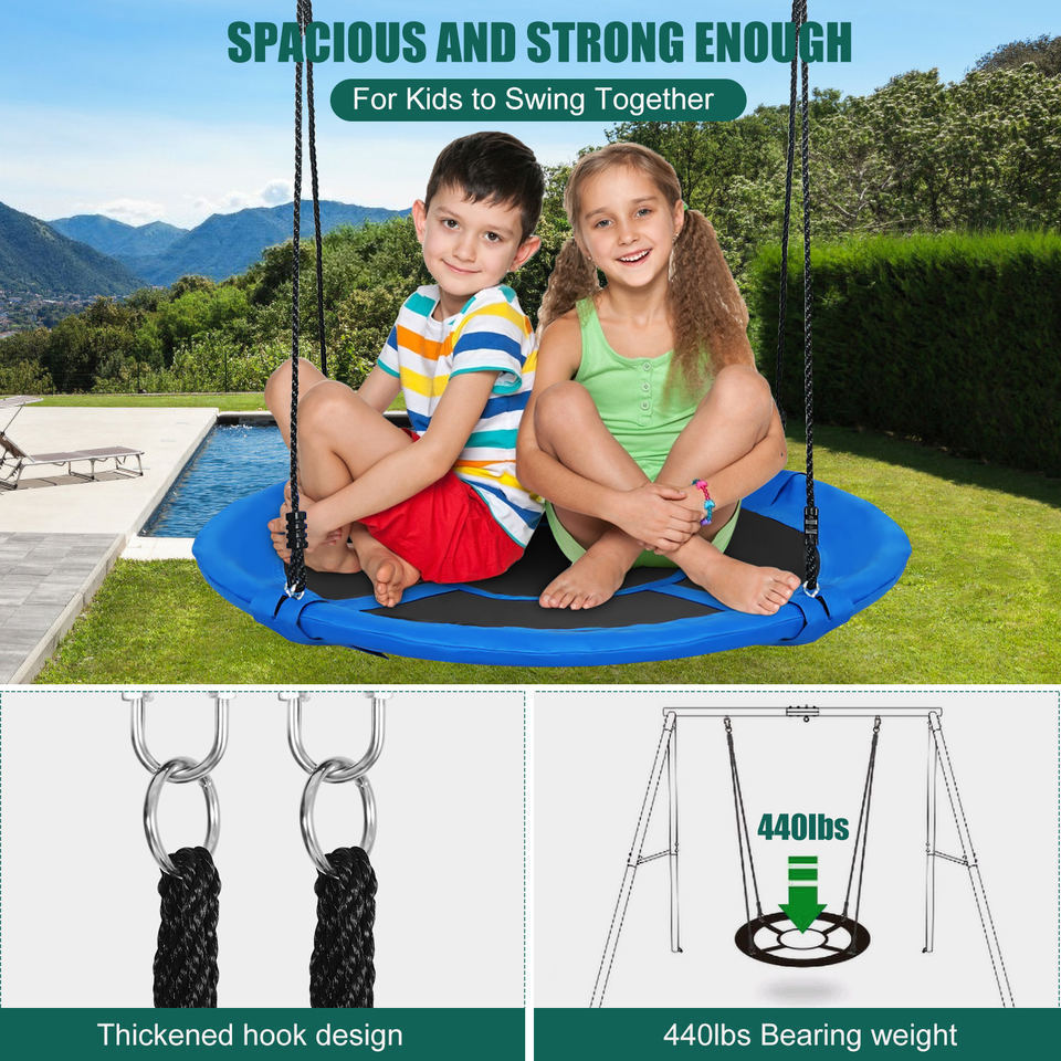 40 Inch Outdoor Tree Swing Flying, 700 Pounds Children's Backyard Metal Round Mat Swing, Adjustable Safe 360 Rotate garden swing