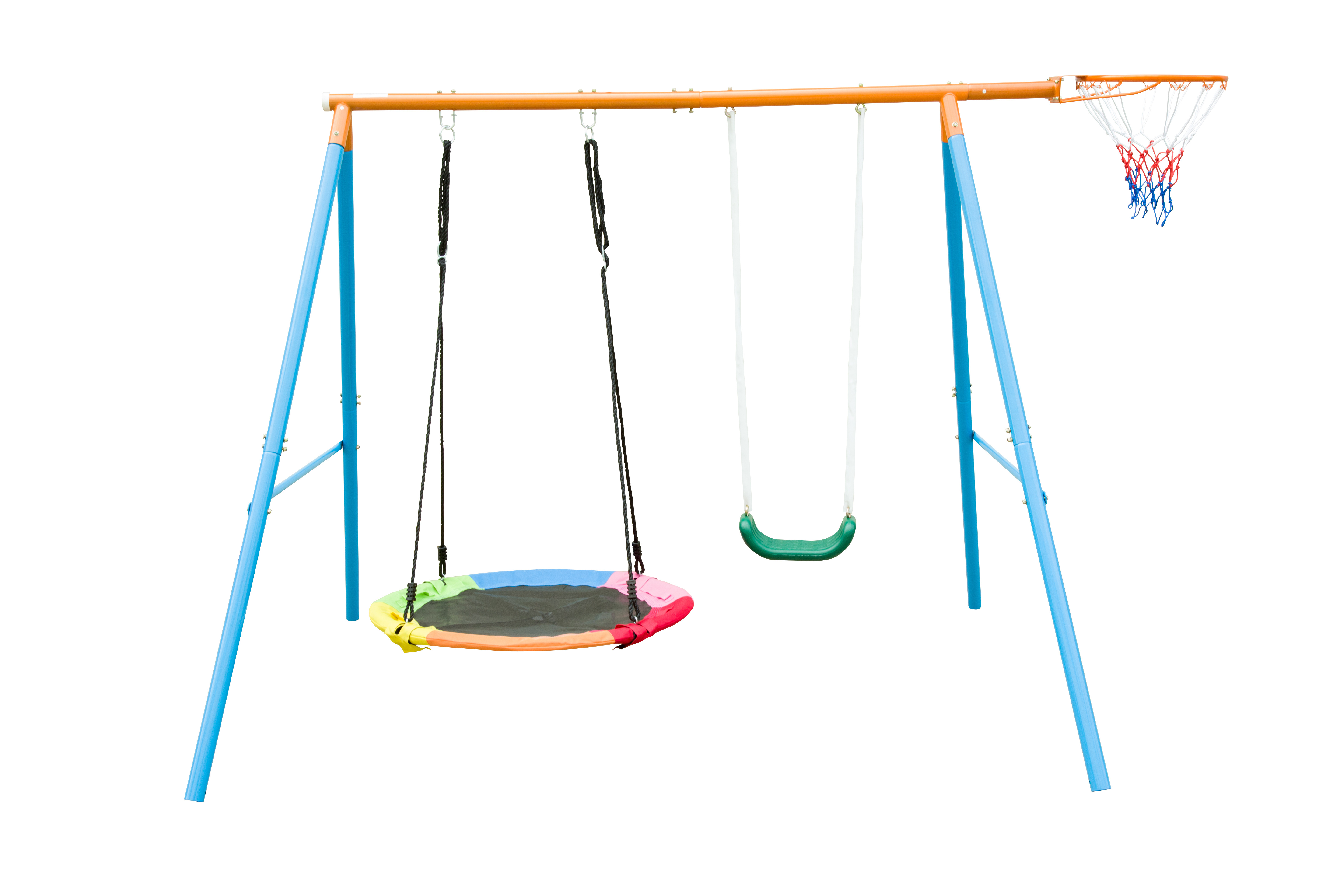 kids garden Swing Set, 500lbs Swing Set with Heavy-Duty A-Frame Metal Outdoor Swing Stand, 1 Saucer Swing Seat & 1 Swings Seat