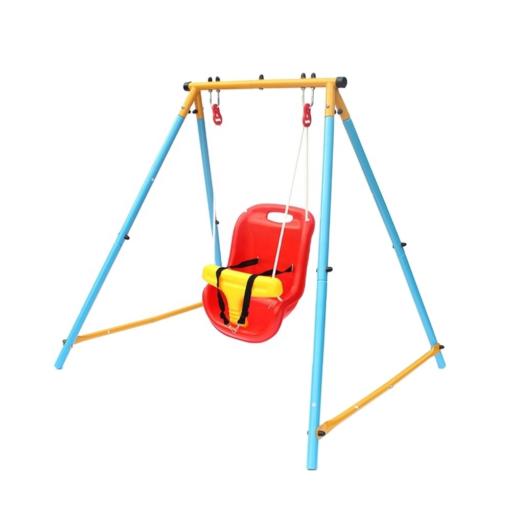 Toddler High Back Seat with Safety Belt A-Frame Outdoor Swing Chair, Metal Swing Set for Backyard