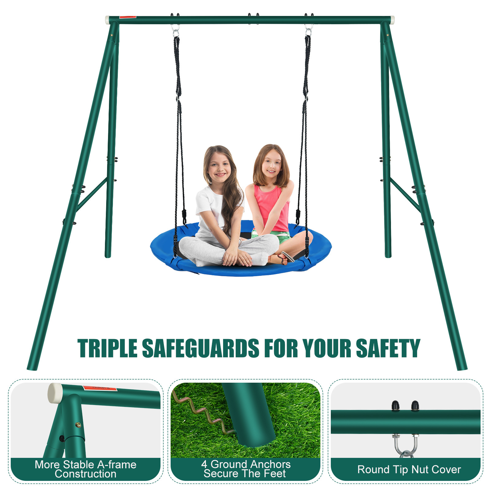 550lbs Saucer Swing with Frame, Kids Swing Set for Outdoor Backyard,Saucer Tree Swing Heavy Duty Metal Swing