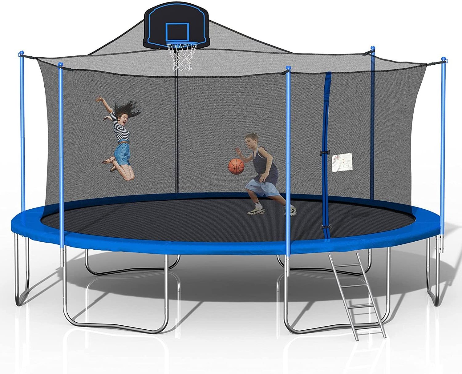 10FT Garden Trampoline with Safety Enclosure Net, Combo Bounce Jump Outdoor Fitness PVC Spring Cover Padding Kids Trampoline