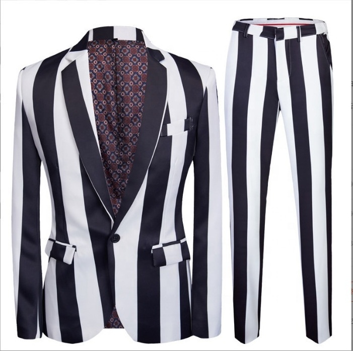 New Men's Printed High Quality Suit Set Black and White Floral Suit Two Piece Set