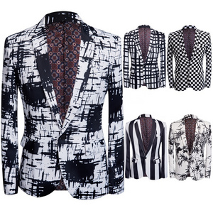 New Men's Printed High Quality Suit Set Black and White Floral Suit Two Piece Set