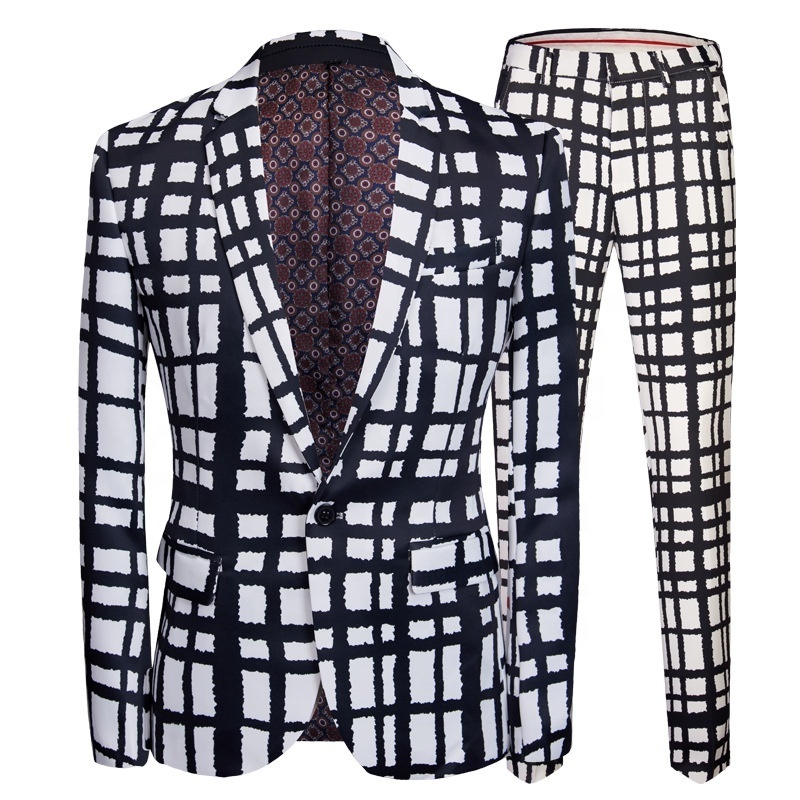 New Men's Printed High Quality Suit Set Black and White Floral Suit Two Piece Set