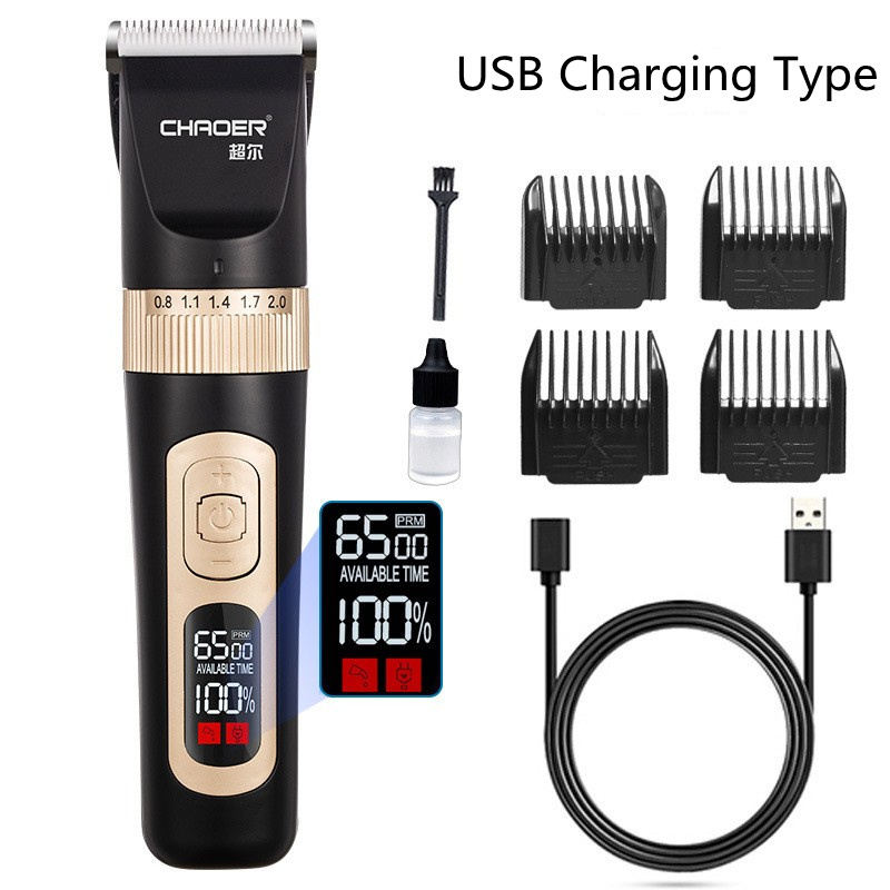 Wholesale USB Men's Grooming Set Professional Rechargeable LCD Display Hair Cutting Machine Electric Cordless Clipper