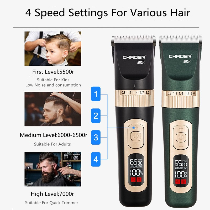 Wholesale USB Men's Grooming Set Professional Rechargeable LCD Display Hair Cutting Machine Electric Cordless Clipper