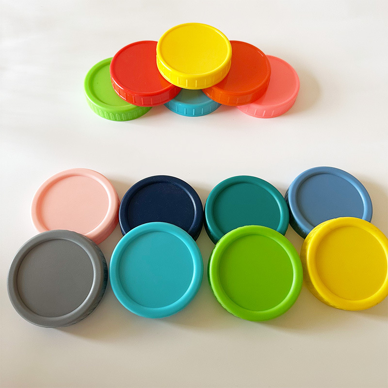 Hot Sale Colored 70mm 86mm Regular Wide Mouth Plastic Lid for Mason Jars with Silicone Ring