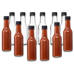 High Quality Empty Round 150ml Hot Chili Sauce Glass Bottle 5oz With Black Lid for Salad Dressing