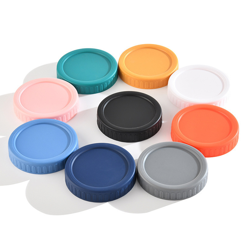 Hot Sale Colored 70mm 86mm Regular Wide Mouth Plastic Lid for Mason Jars with Silicone Ring