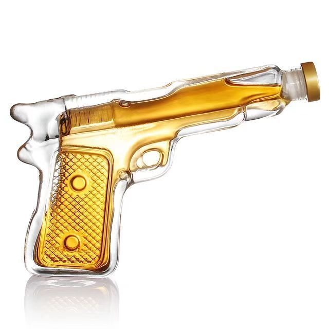 Gun Shaped Glass Bottles 180ml Unique Gun Shaped Empty Tequila Brandy Alcohol Vodka Whiskey Glass Bottle For Liquor Package Gift