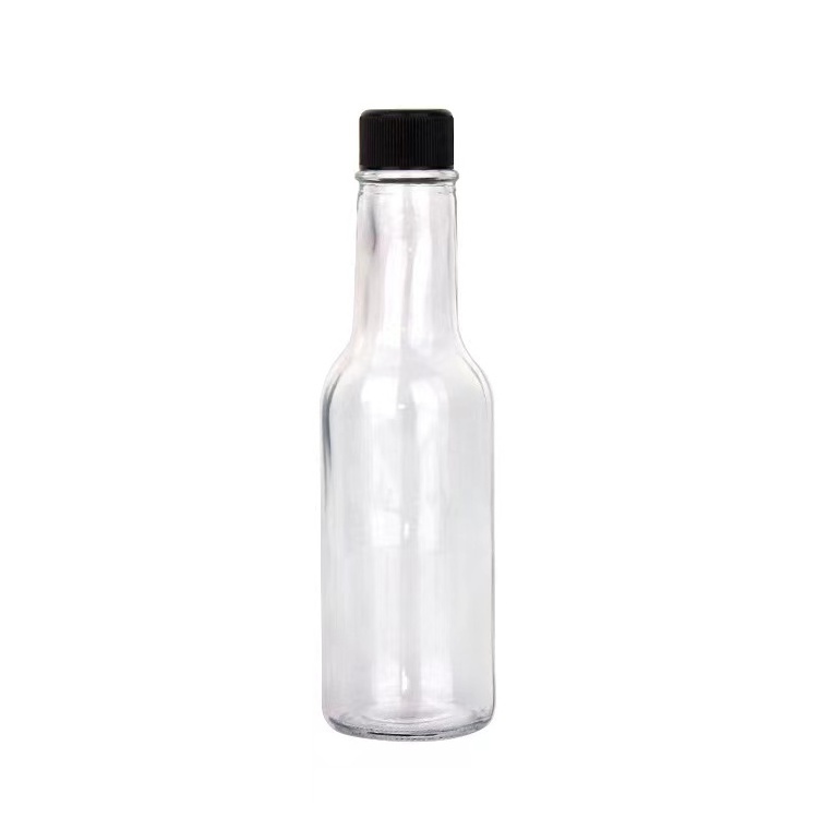 High Quality Empty Round 150ml Hot Chili Sauce Glass Bottle 5oz With Black Lid for Salad Dressing