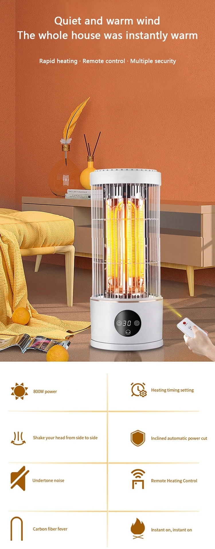 Waterproof Household Heaters Energy-saving Power-saving Heaters Quick-heating Carbon Fiber Electric Heaters For Bathroom