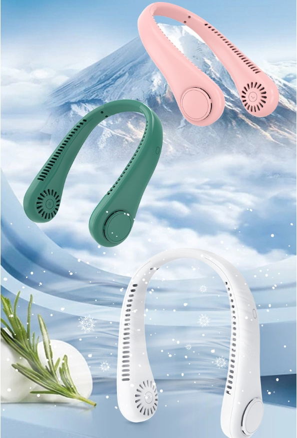 2024 New portable leafless hanging neck fan Lazy people hanging neck USB portable mini leafless hanging neck fan