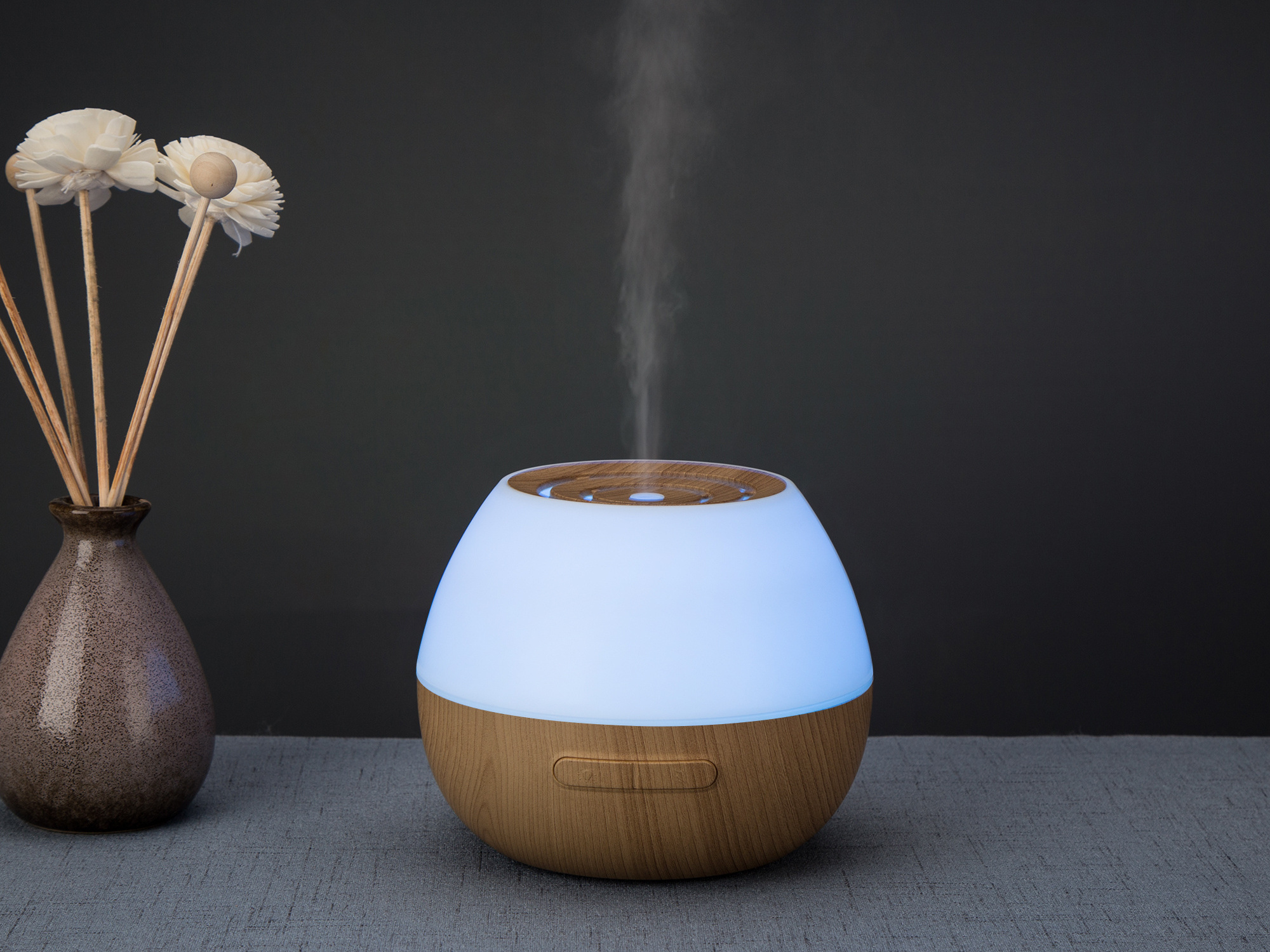 Wooden Grain Bamboo Shallow Ultrasonic Portable Mist Diffuser Humidifier