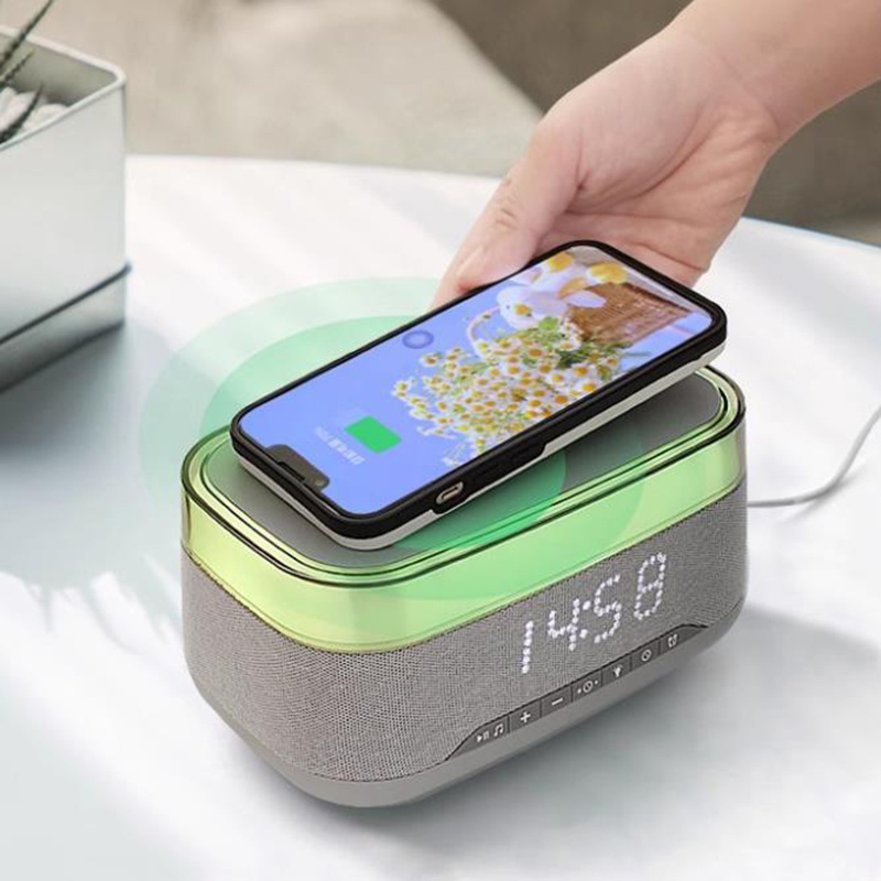 Wholesale Music Portable Wireless Charger Wireless Bluetooths Speaker with Night Light and Alarm Clock