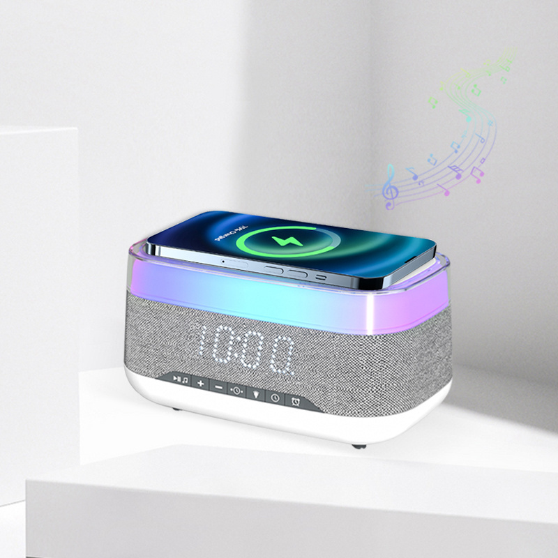 Wholesale Music Portable Wireless Charger Wireless Bluetooths Speaker with Night Light and Alarm Clock