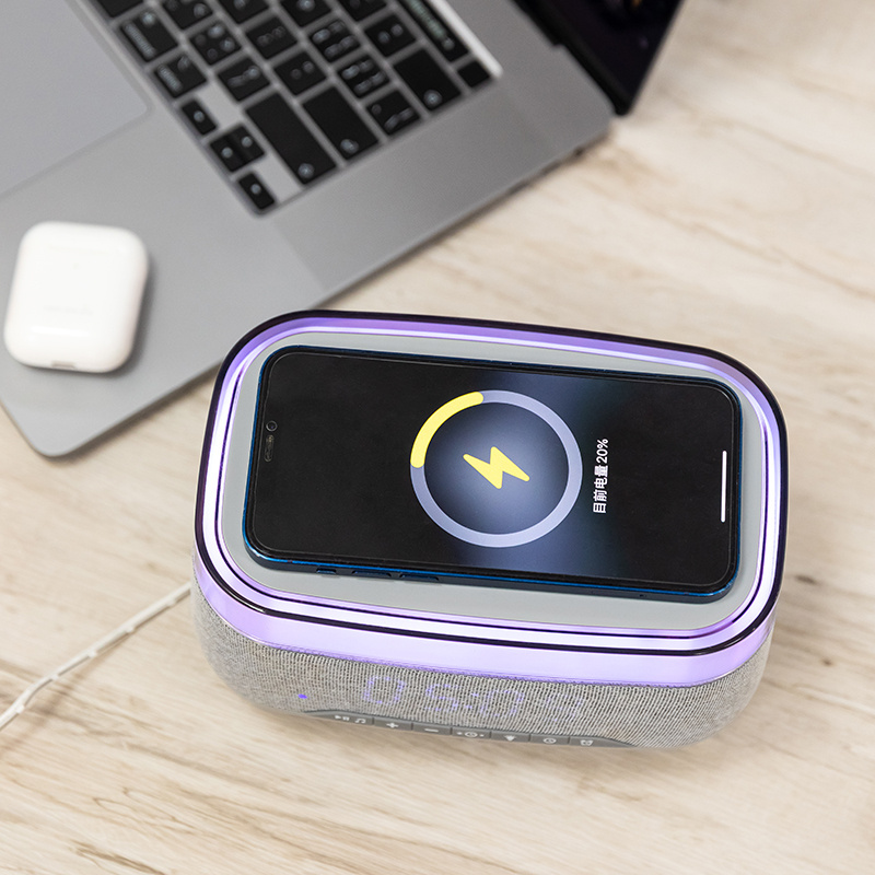 Wholesale Music Portable Wireless Charger Wireless Bluetooths Speaker with Night Light and Alarm Clock