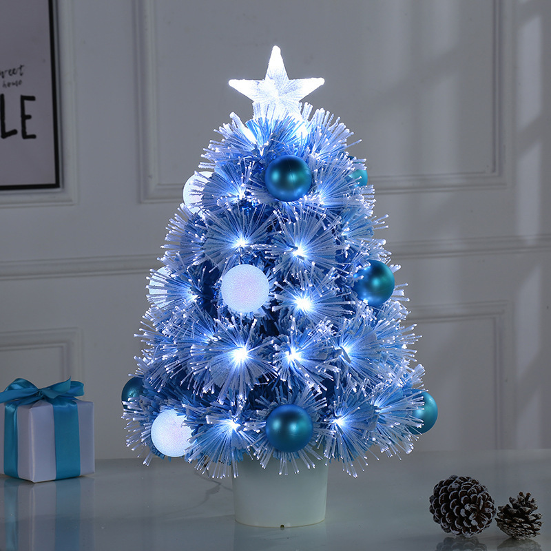 Artificial Optical fiber Christmas Tree,Snow Flocked Blue/Pink with LED light with stand in Party Mall indoor decoration