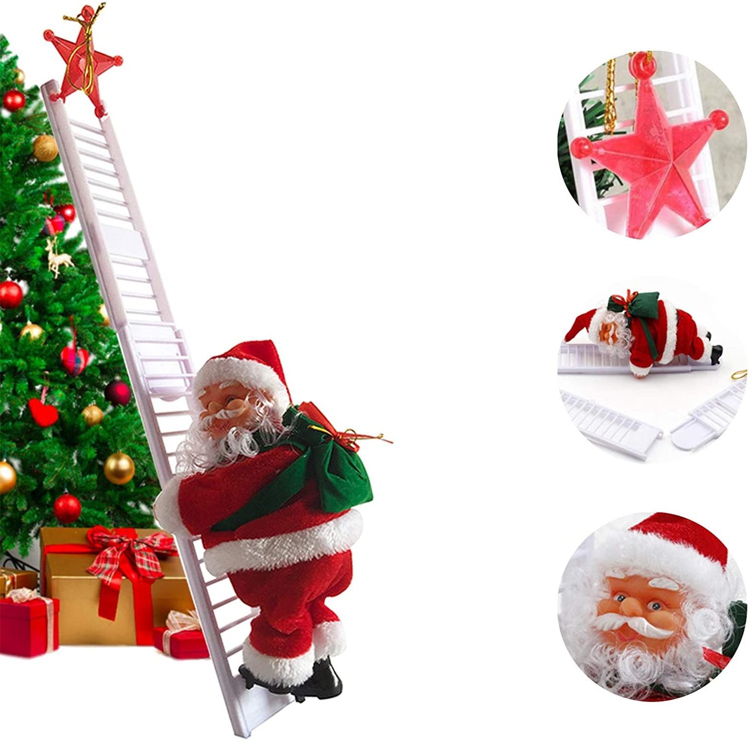 Musical and Dance Climbing Ladder Electric Santa Claus Climbing Rope Decoration Christmas Super Plush Doll Toy of Children Gifts