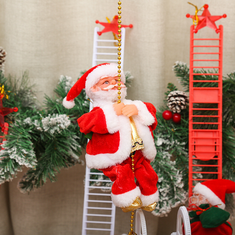 Musical and Dance Climbing Ladder Electric Santa Claus Climbing Rope Decoration Christmas Super Plush Doll Toy of Children Gifts